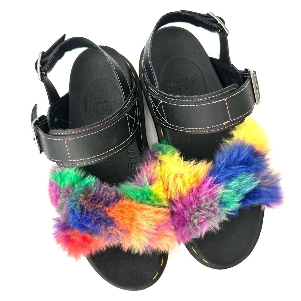 NWOB Dr. Marten Voss II Fluffy rainbow Pride faux fur sandals 7/38 - Picture 9 of 16